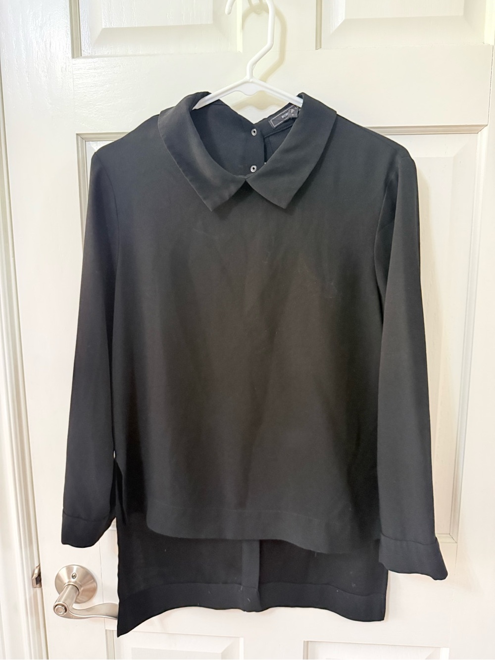 BCBGMaxAzria Black Long-Sleeve Peter Pan Collar Blouse